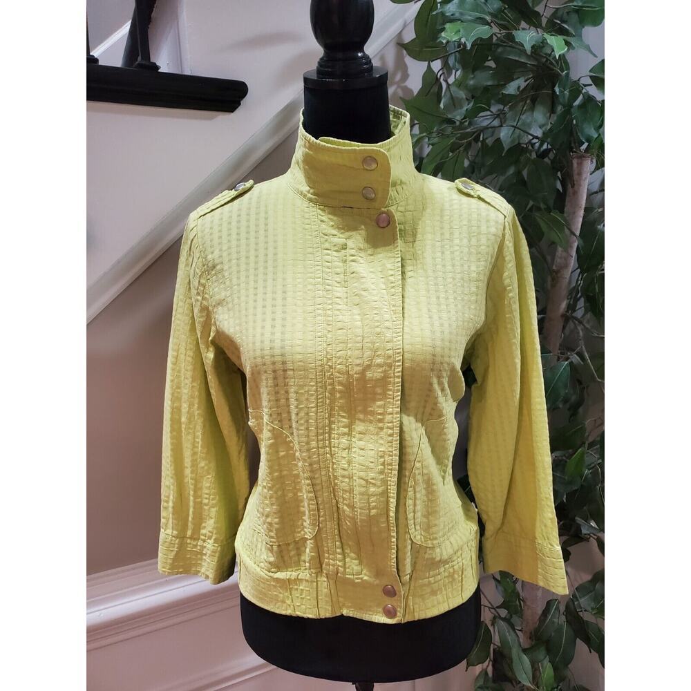 Chico's Women's Lime Green Long Sleeve Mock Neck Button Jacket Size 1 (Medium)